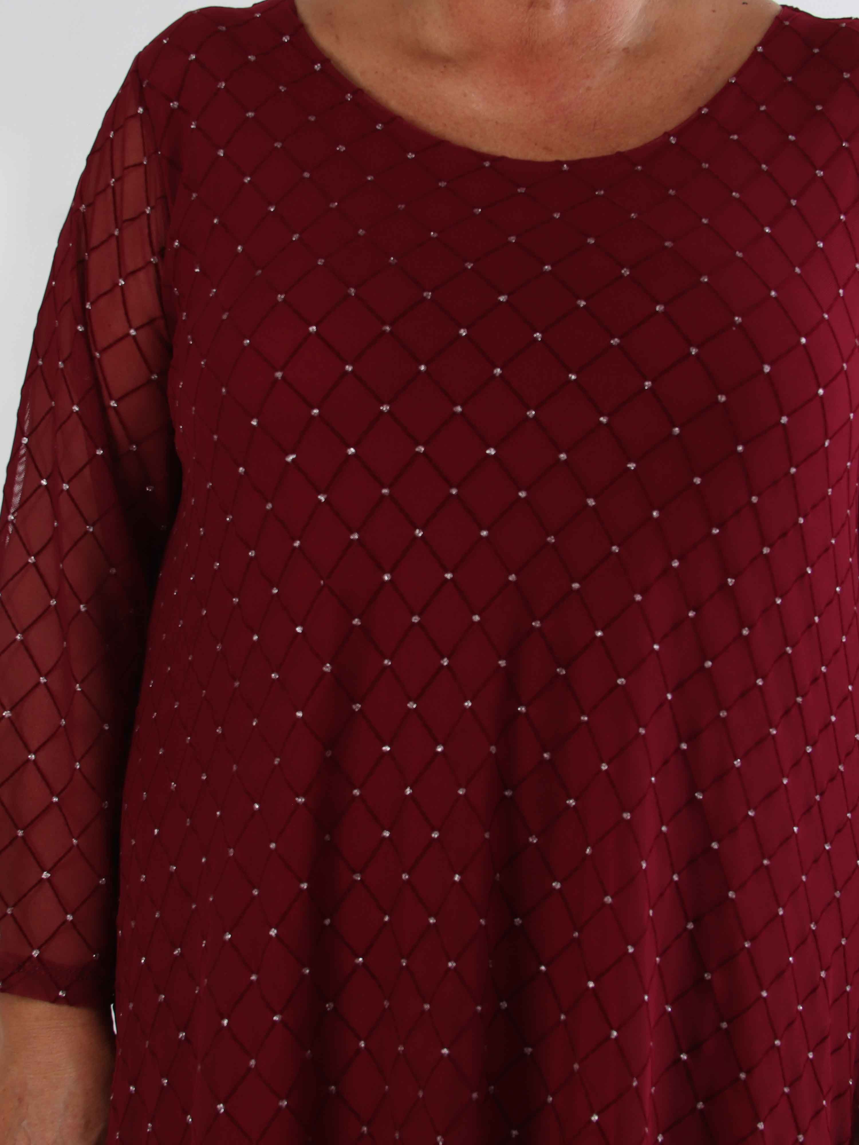 Ritte - Langærmet plus size mesh kjole med glimmer detaljer